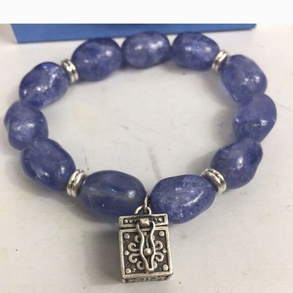 Avon 2004 Serenity Prayer Stretch  Bracelet Glass Beads Silver Prayer Box - Picture 2 of 9